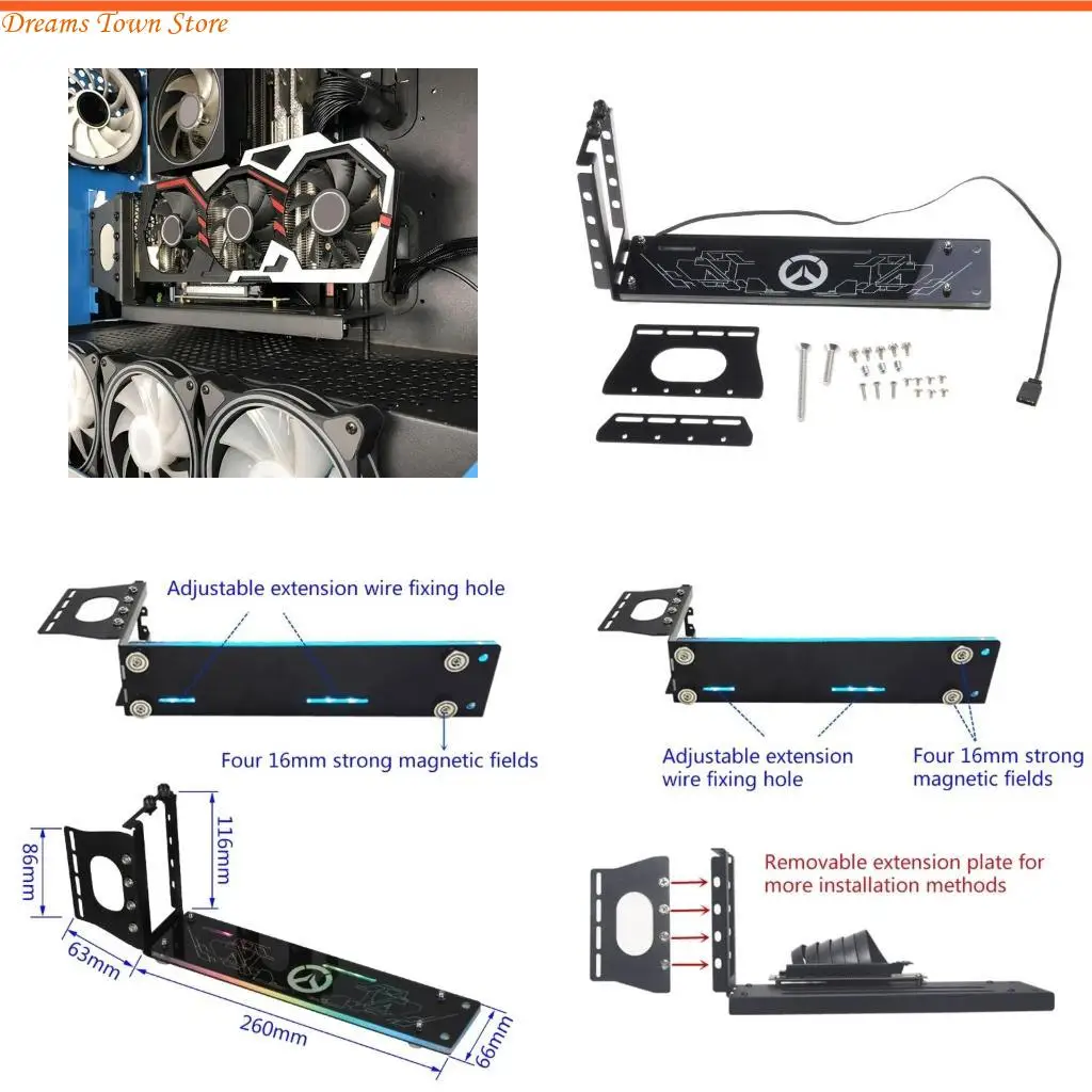 

HX6A Vertical installation Bracket Graphics Holder PCI-E Riser with LED 5V 12V RGB