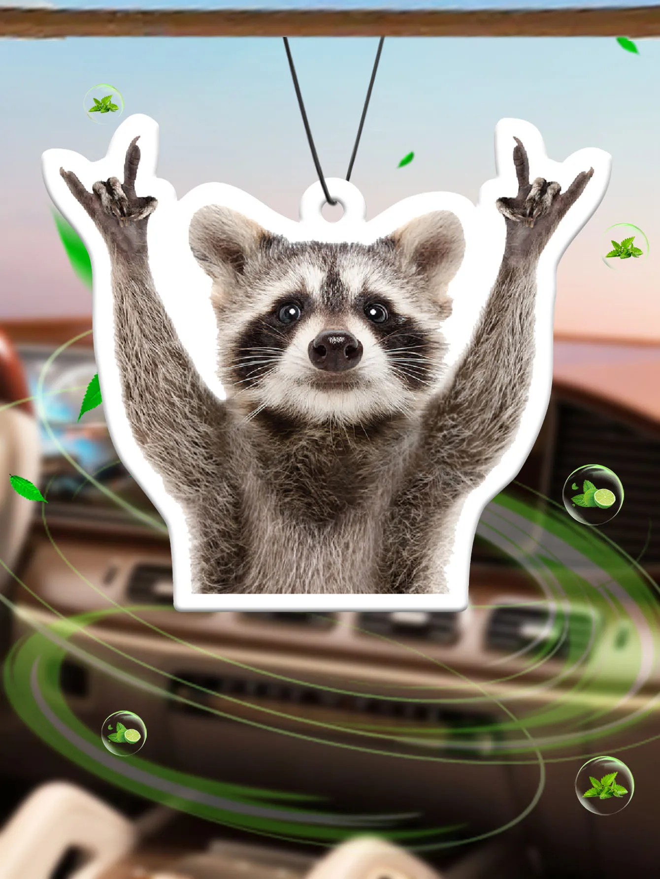 Funny Raccoon Beyer Car Aromatherapy Tablets, Wardrobe Air Freshener, Perfume, Rearview Mirror Decoration, Car Accessories Interior Pendant, Natural