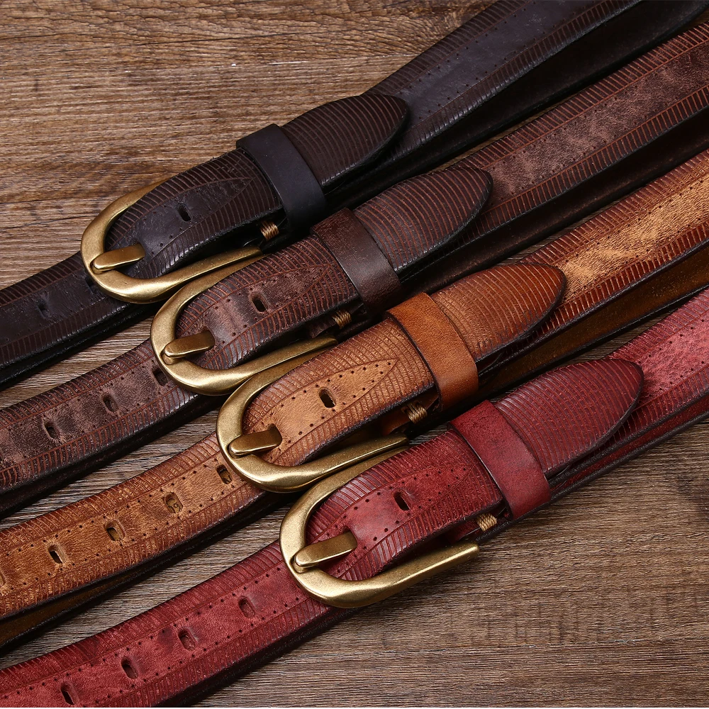 3.8cm width Men's hand polished casual vintage vegetable tanned leather top layer cowhide thickened belt with personality