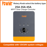 PowMr 25A 35A 45A MPPT Solar Charge Controller 12V 24V Auto Rotary Knob Select The Battery Regulator Fit for Lithium Batteries