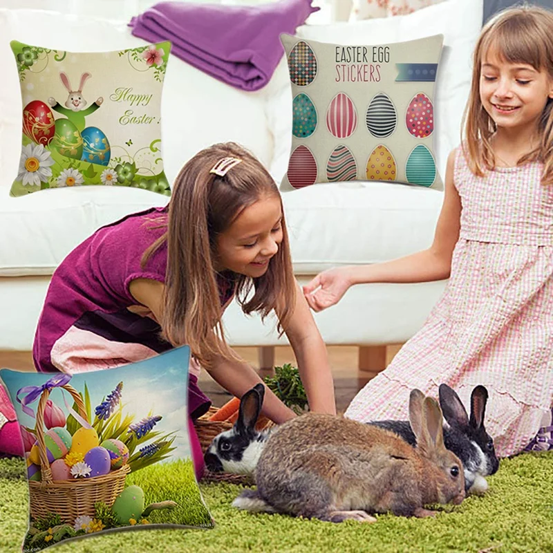 Happy Easter Egg Pillowcase Linen Cushion Cover Decoration Home Living Room Sofa Car Throw Pillow Covers 45X45cm