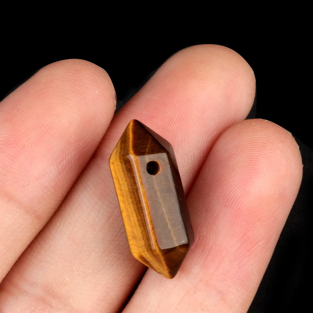 8X20mm Large Hole Column Natural Stone Crystal Double Pointed Hexagonal Prism Pendant DIY Jewelry Accessory
