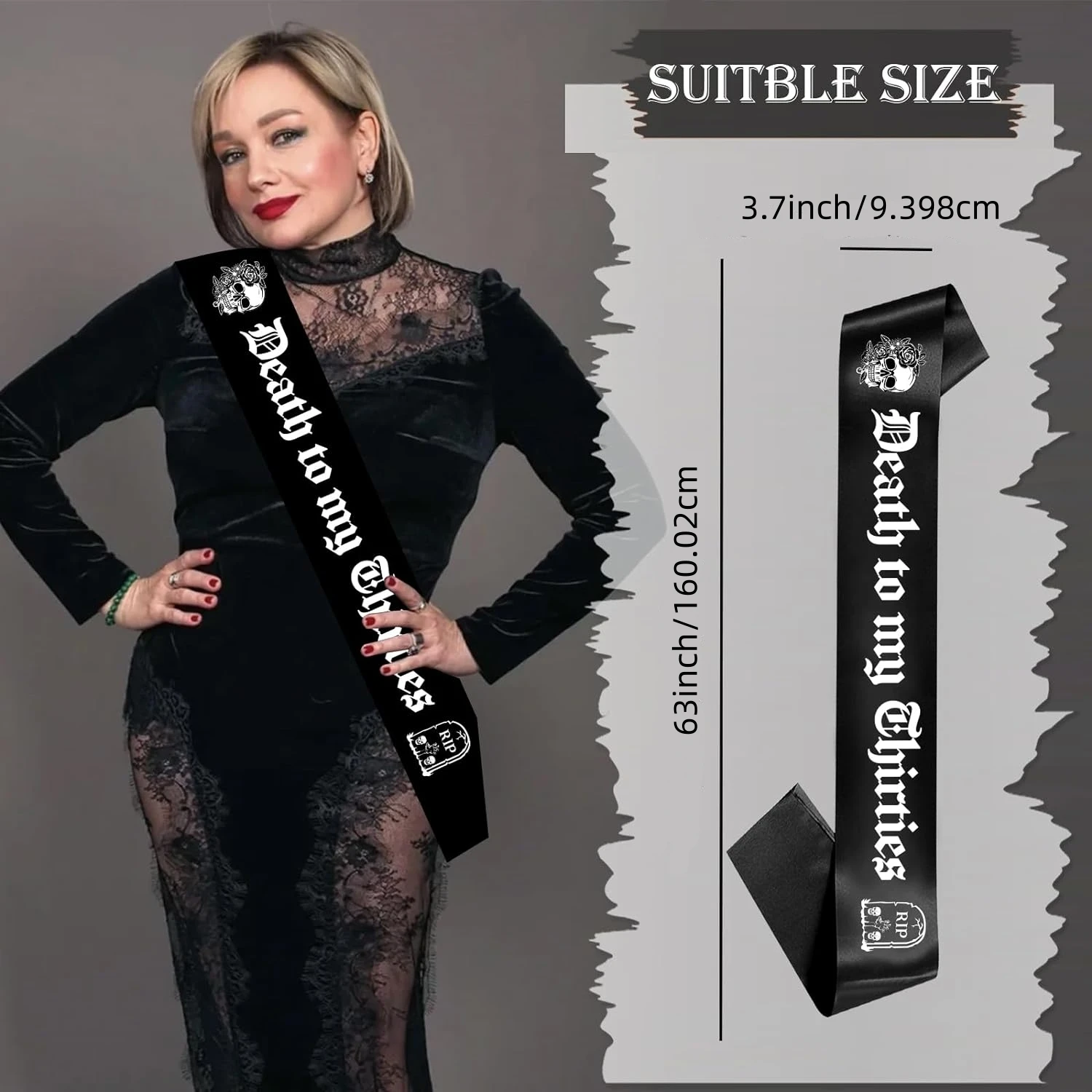 وشاح Death to My Thirties، Rip to My 30s زينة عيد الميلاد، جنازة سوداء لمستلزمات حفلات أعياد الميلاد الأربعين لشبابي #4