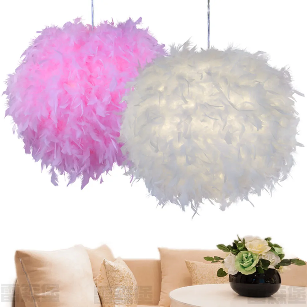 Modern Nordic Feather Chandelier Pink White Blue Pendant Light Luxury Hanging Lamp Room Decor for Girl Princess Bedroom