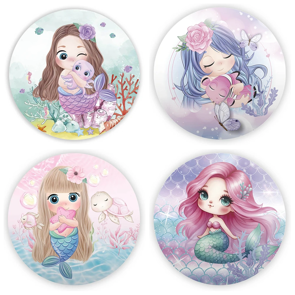 

Elastic Round Under The Sea Mermaid Photography Background Girls Birthday Party Decor Circle Backdrop Photo Studio Supplies