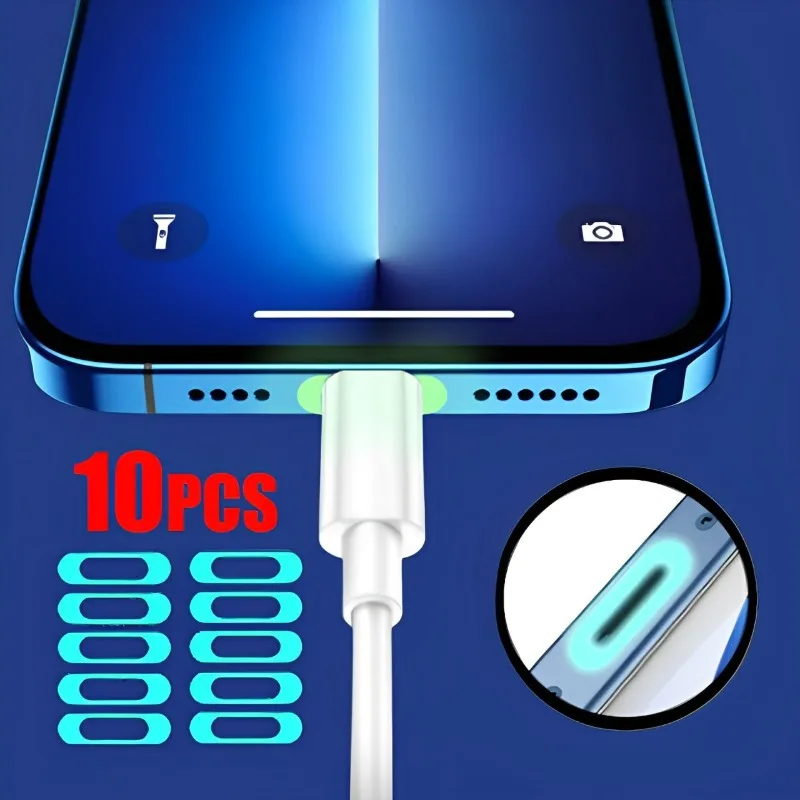 

10 шт., светящиеся защитные наклейки для портов зарядки, Type C