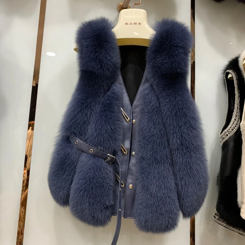 MPPM Designer de Luxo Novo Outono e Inverno Quente Senhoras Parágrafo Curto Fox Fur Vest Natural Real Fur Ombros Casaco