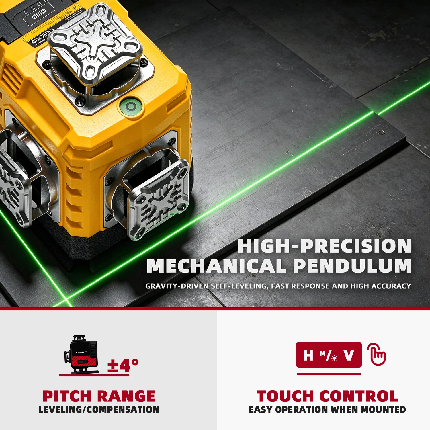 YEVOLT Laser Level 360 Self Leveling with Tripod 4D Lazer Level 4x360° Cross Line Laser for Construction Project Renovation Tool