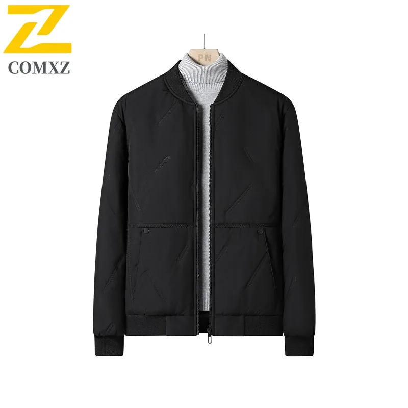 

COMXZ Мужская деловая повседневная куртка, зимняя куртка в американском стиле, уличная бейсбольная куртка с воротником-стойкой, утолщенная термобелье