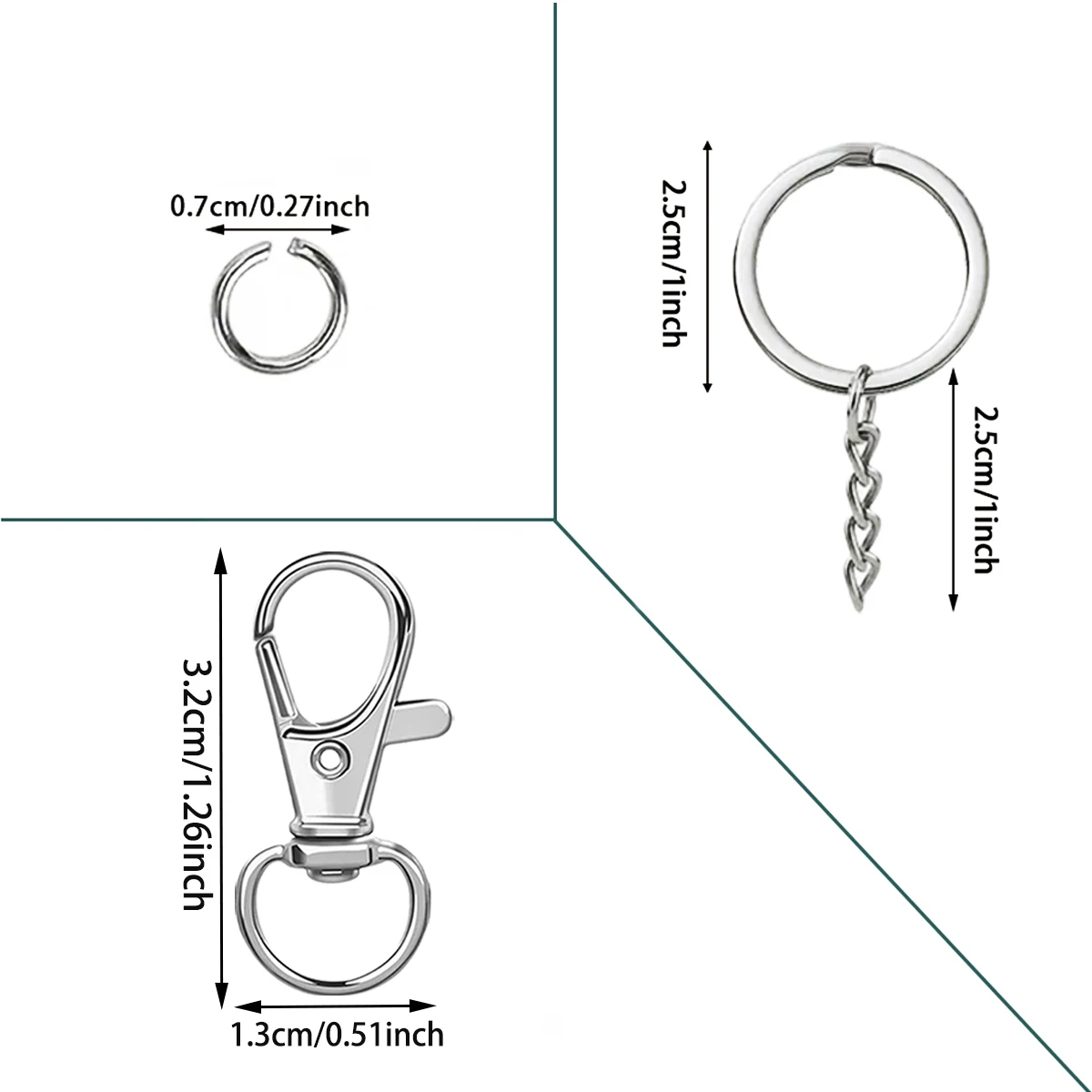 12/25 Sets Rotating Spring Hook, With Chains and Jump Rings, for Keychains, Lanyards, Pet Leashes, DIY Crafts and Gifts