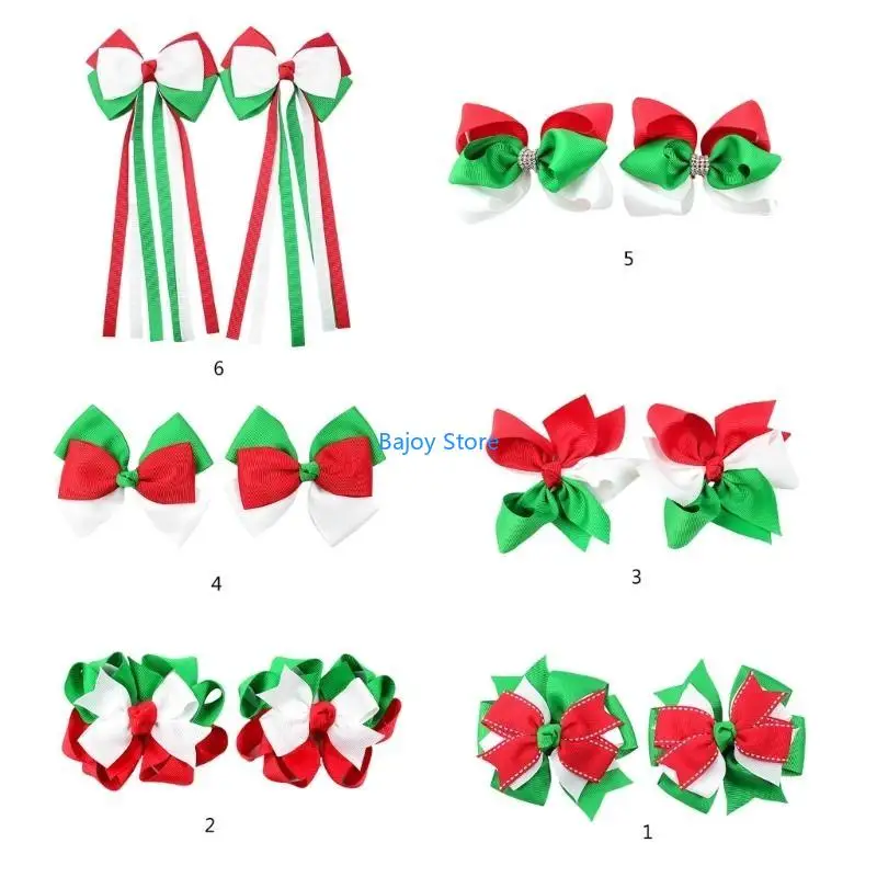 

63HE Christmas Hair Bows Clips Classical Color Matching Bowknot Hairpins Fashion