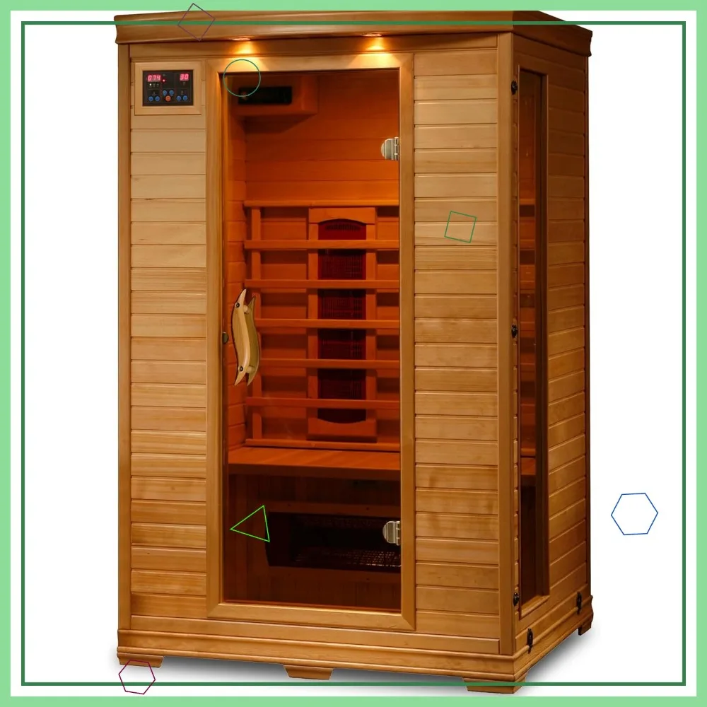 2-person Infrared Home Sauna with 5 Ceramic Heaters, Chromotherapy Lighting &