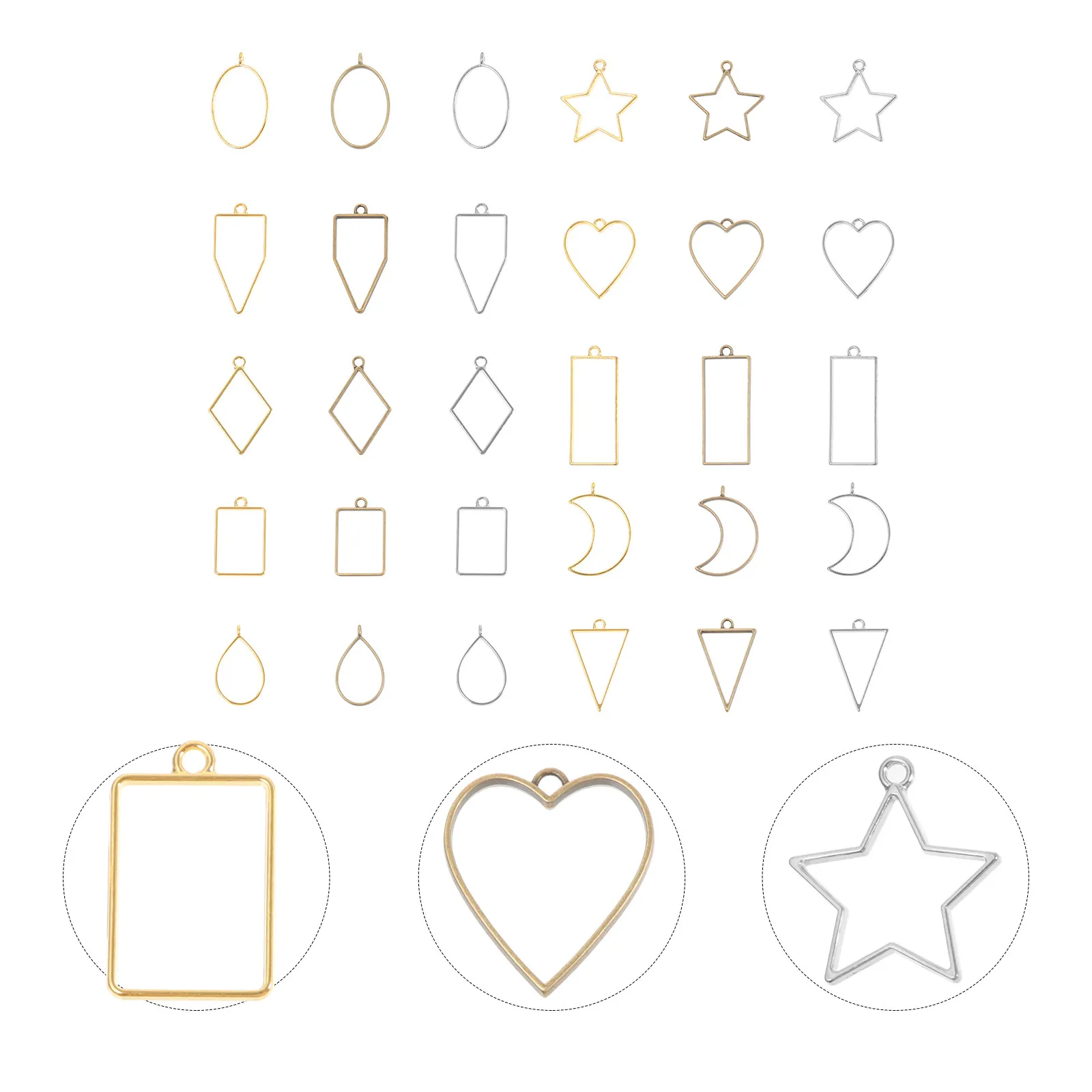 

30pcs Hollow Pendant Accessories Mixed Color Geometry Alloy Charms For Diy Jewelry Making Supplies Women Craft Decor