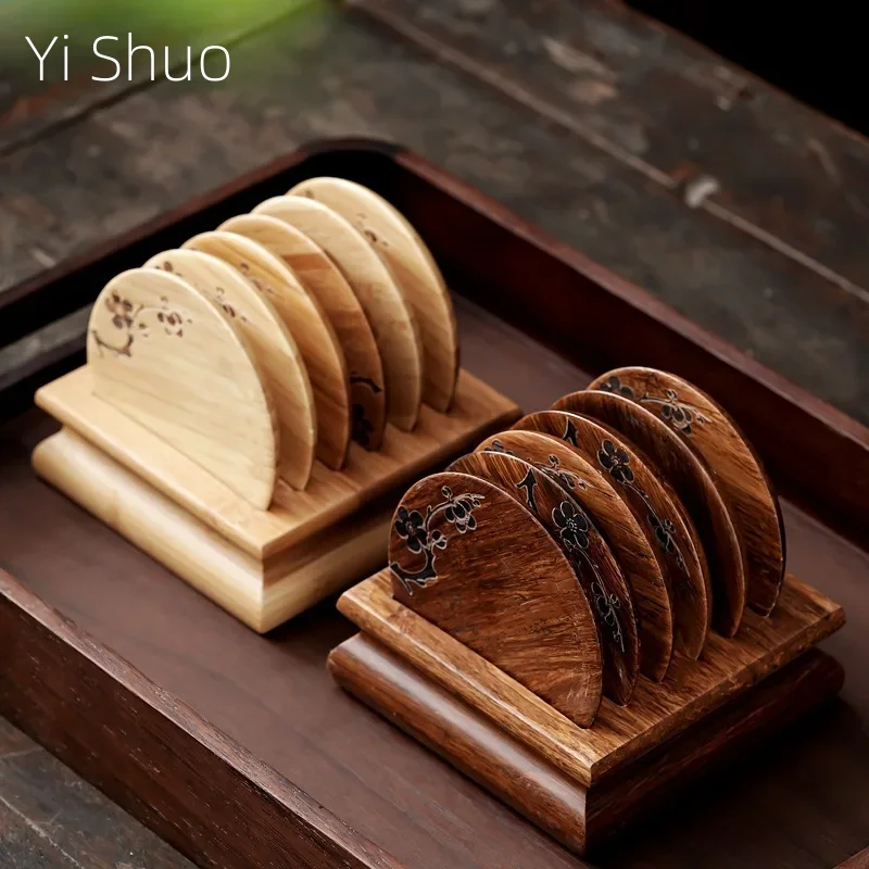 Plum Teacup Mat 6 Bamboo Large Size Tea Mat Coasters Suits Tea Ceremony Kombucha Cup Saucer Saucer Tea Utensils Coaster