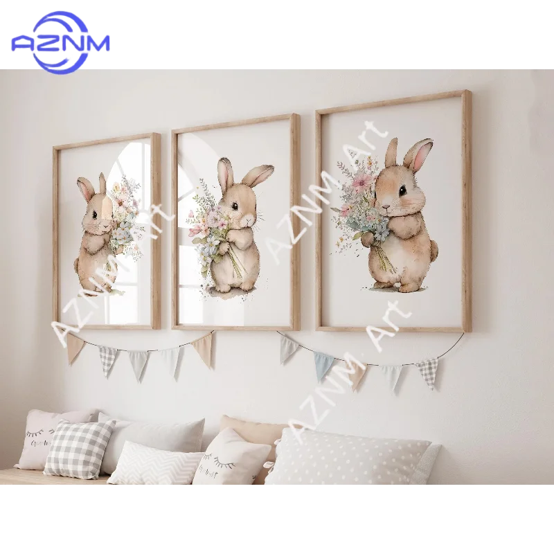 1/3 Stück Hasen-Kinderzimmerdrucke, Kinderzimmerdrucke für Babyzimmer, Mädchenzimmerdrucke, rosa Kinderzimmerdekoration Wandkunst, Hasendrucke