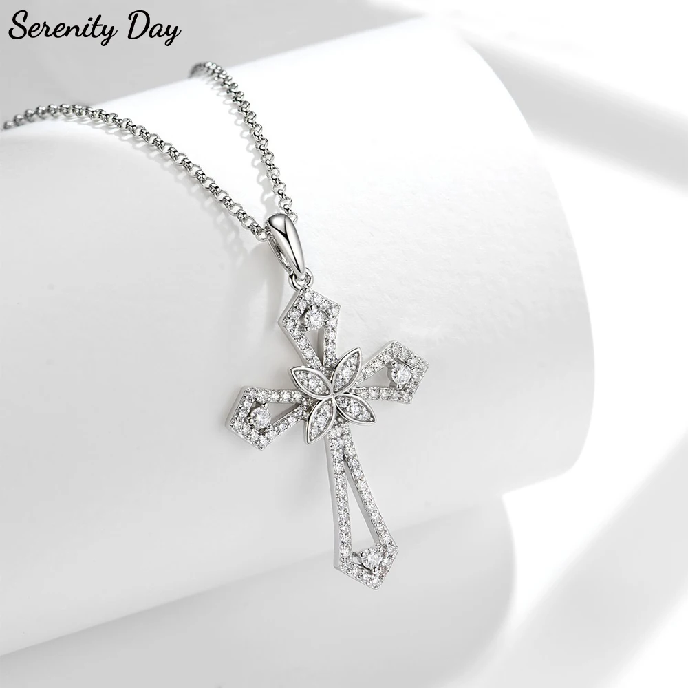

Ожерелье Serenity All с крестом из муассанита для женщин, подарок, сверкающий лабораторный бриллиант, кулон с Иисусом, ожерелье из стерлингового серебра S925, ювелирные изделия
