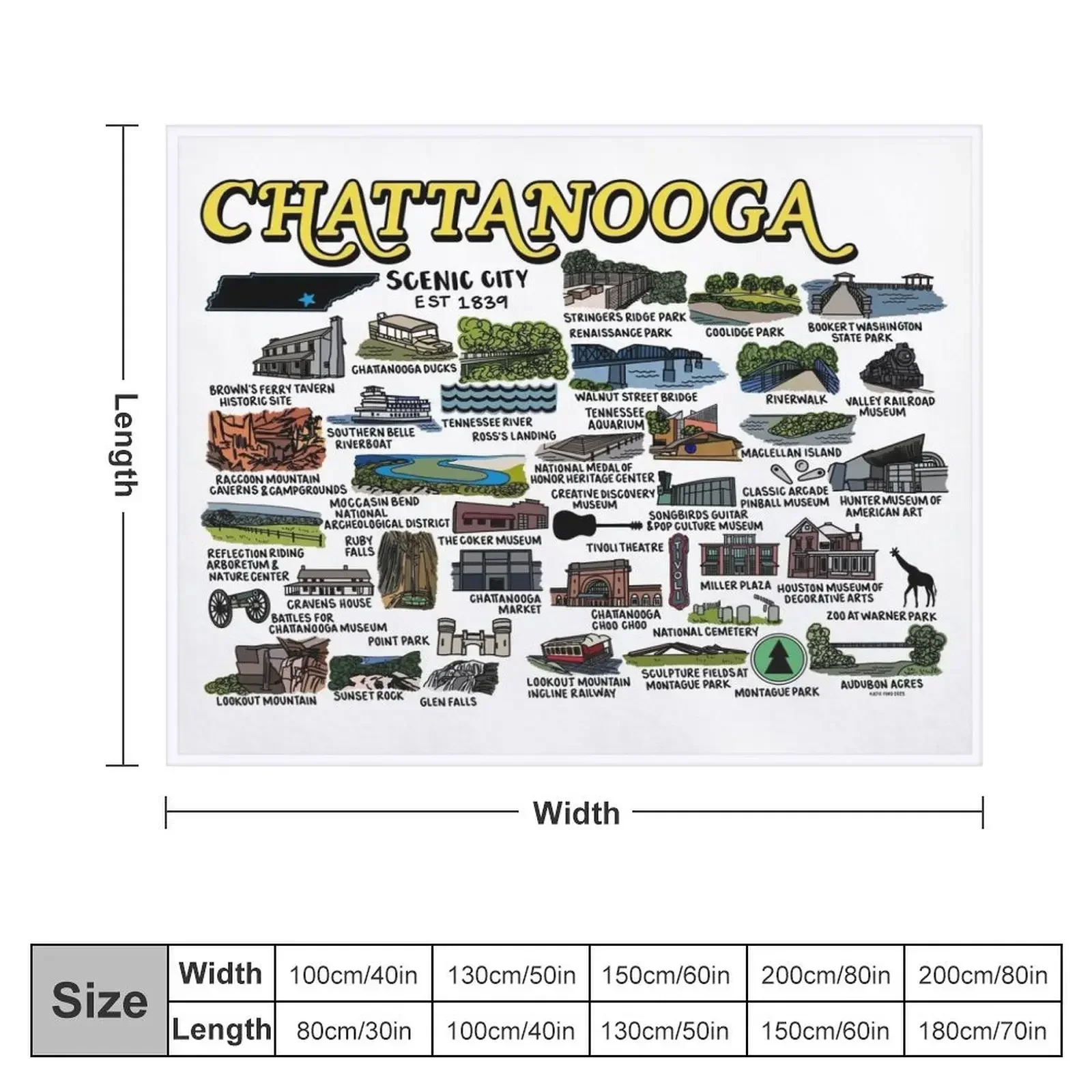 Chattanooga Map Art Throw Blanket cosplay anime blankets and throws Blankets