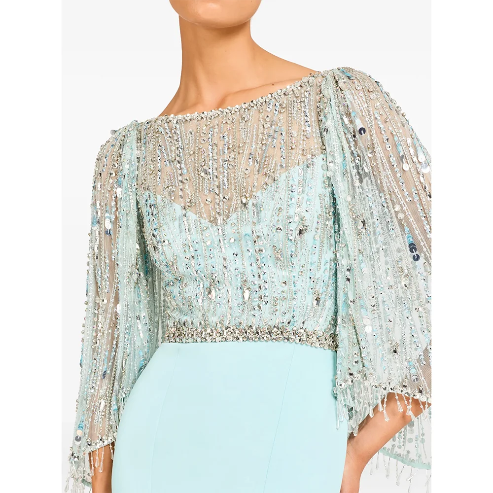 Vestidos de noche largos con cuello barco personalizados Vestidos de fiesta para ocasiones formales elegantes Vestidos de fiesta hasta el suelo con cuentas de cristal 2025