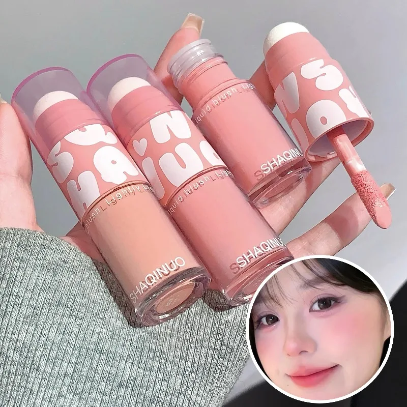 Fard à joues liquide Double tête avec brosse à colorant étourdi, bâton de fard à joues mat naturel à faible saturation, teinte Rouge, maquillage de Style coréen
