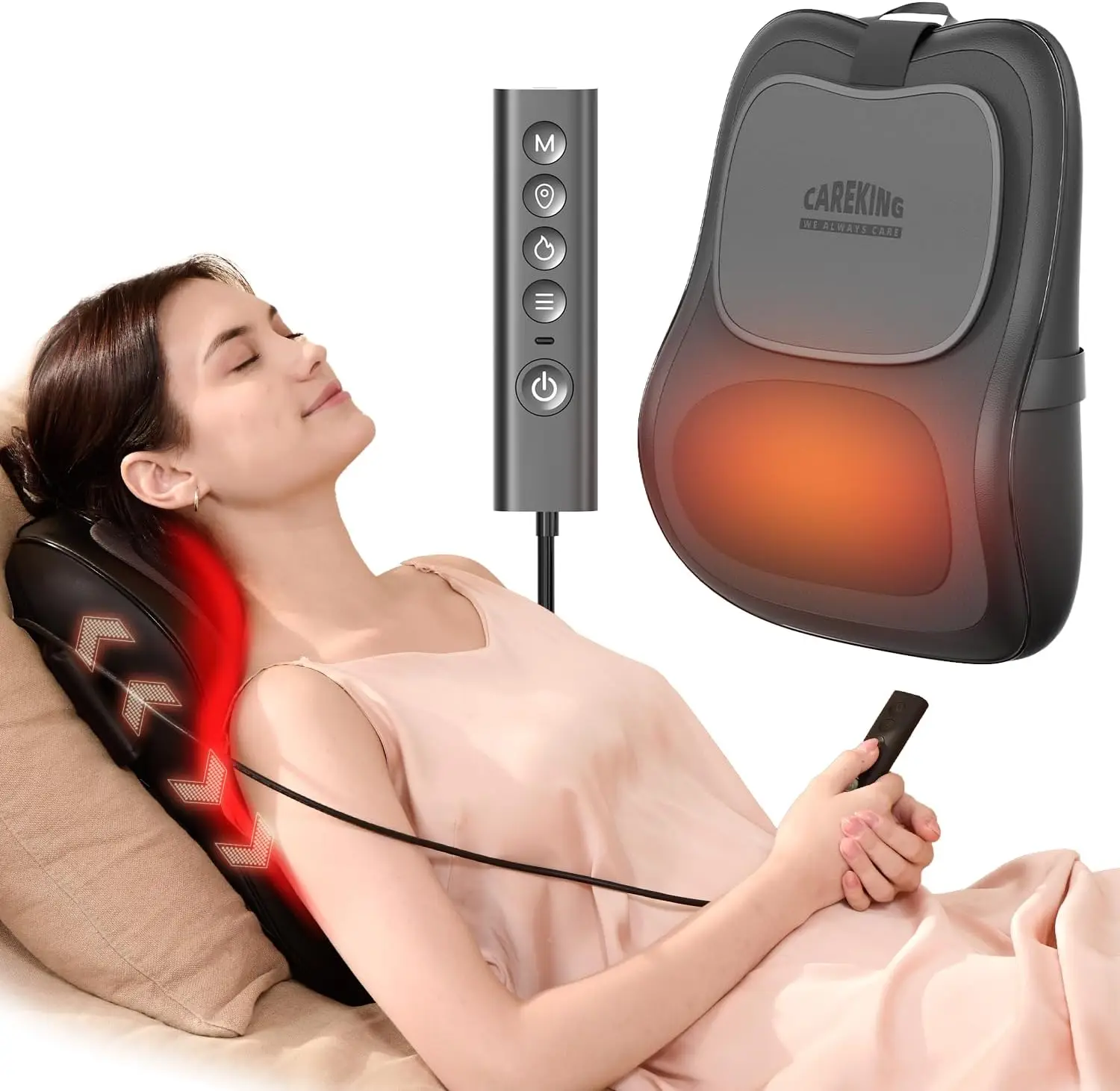 

Electric Shiatsu Back Massager with Heat for Neck, Shoulder & Lower Pain Relief - Home Office Use