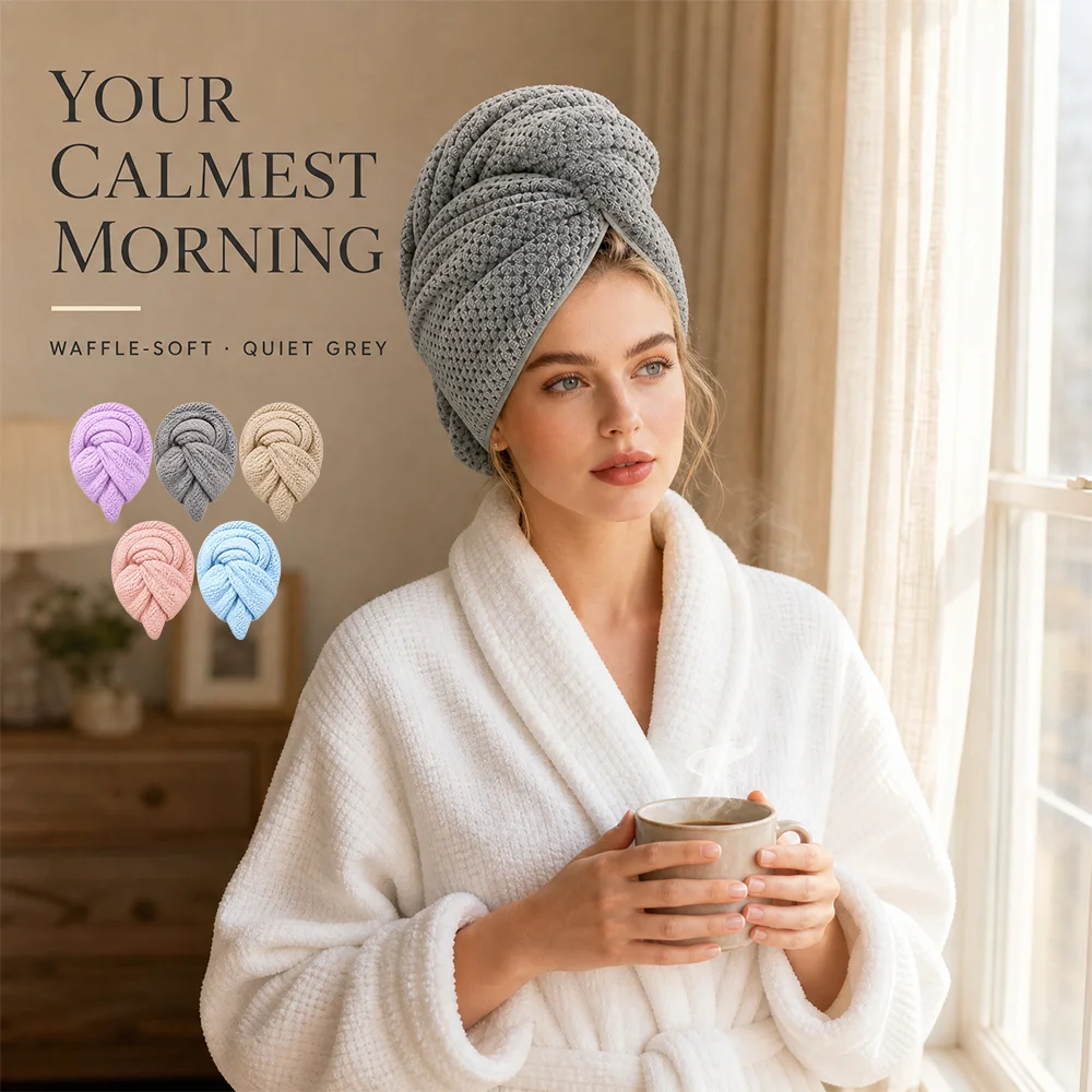 5 Pcs Microfiber Hair Towel Wrap for Women Super Absorbent Quick Dry Turban Elastic Strap Long Thick Curly Hair Spa Hotel