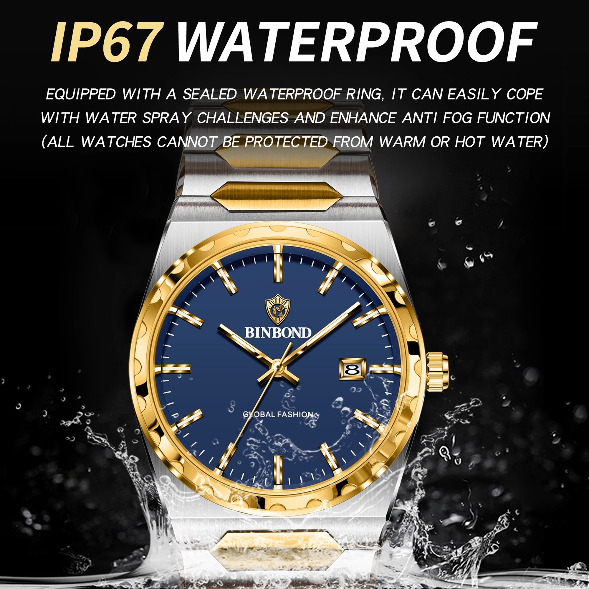 

BINBOND Luxury Men's Quartz Watch Waterproof Luminous Auto Date Durable Casual Wristwatch with Precision Timekeeping