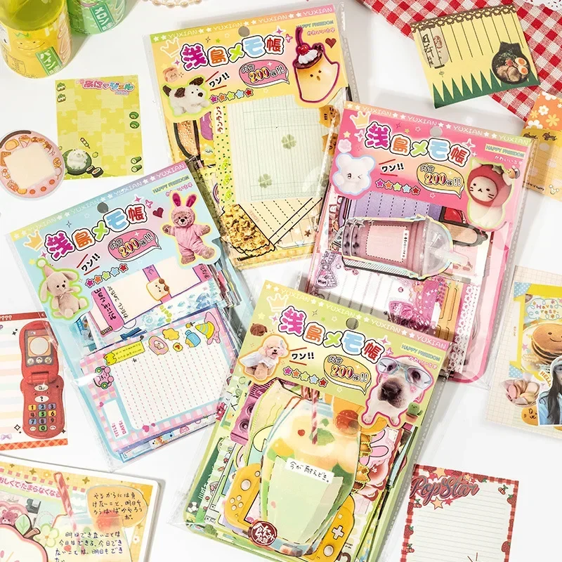 200 Pages Cute Retro Y2K Memo Pads Message Paper Journal DIY Material Base Note Paper School Stationery