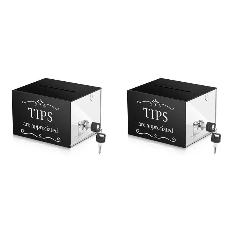 SQPP-2X Tip Jars For Money 6 X 4 X 5 Inch Tip Collection Box With Lock Donation Suggestion Box For Tip Storage Raffling Box
