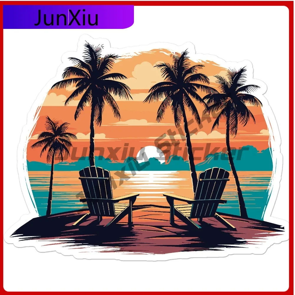 

Beach Chairs Sunset Cool Premium Durable Creative Car Decal Sticker Waterproof Vinyl Laptop Window Bumper Auto Exterior Gift