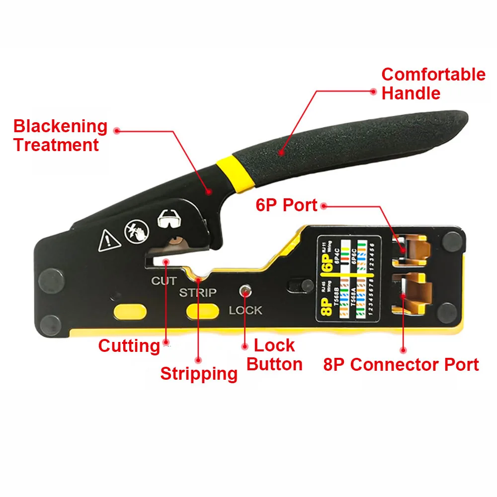 New RJ45 Crimp Tool Kit Pass Through Cat6 Crimping Tool For Cat5 Cat5e Cat6 8P8C Connector All-in-one Ethernet Crimper