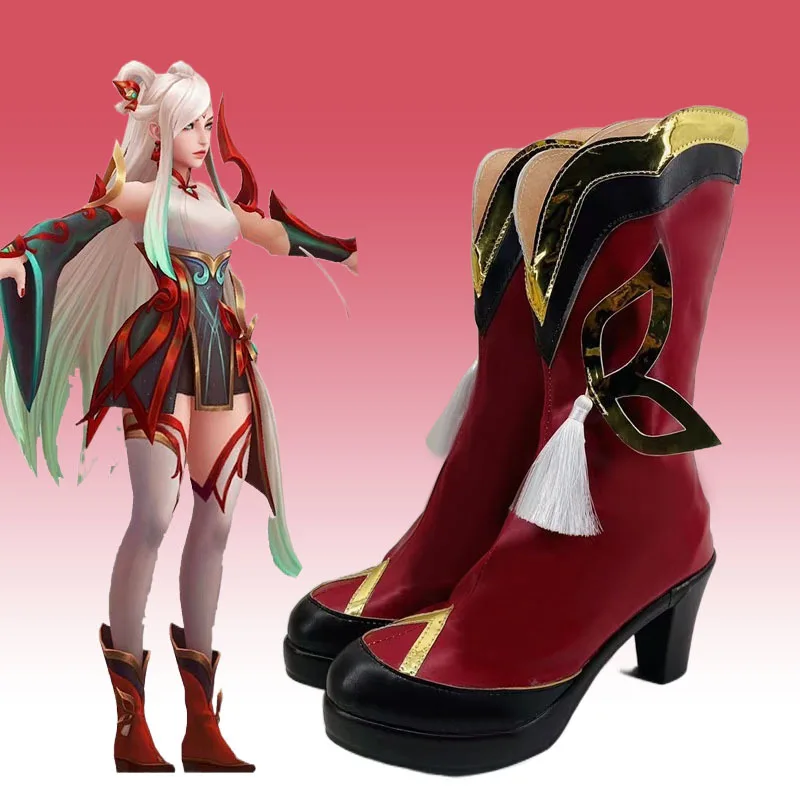 

LOL Irelia Cosplay Shoes Game League of Legends Red Long Boots Blade Dancer Irelia Cosplay Costume Prop Shoes for Halloween Gift