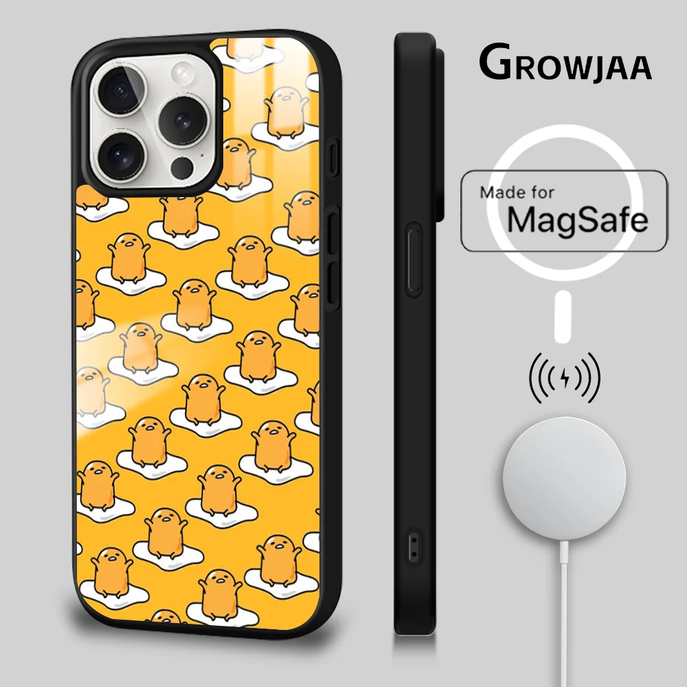 Yellow Lazy Egg G-Gudetama Magsafe Phone Case For iPhone 15 14 13 12 11 Pro Max Plus Mini Mirror Wireless Charging Funda