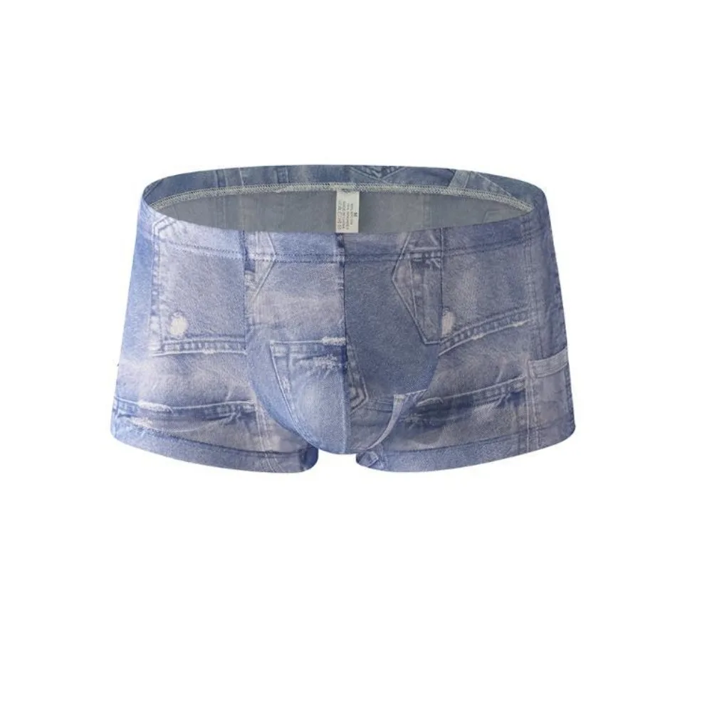 

Underpants Denim Pattern Men's Flat Panties Mesh Thin Boxer Seamless Panties Low Waist Underwear for Men Male