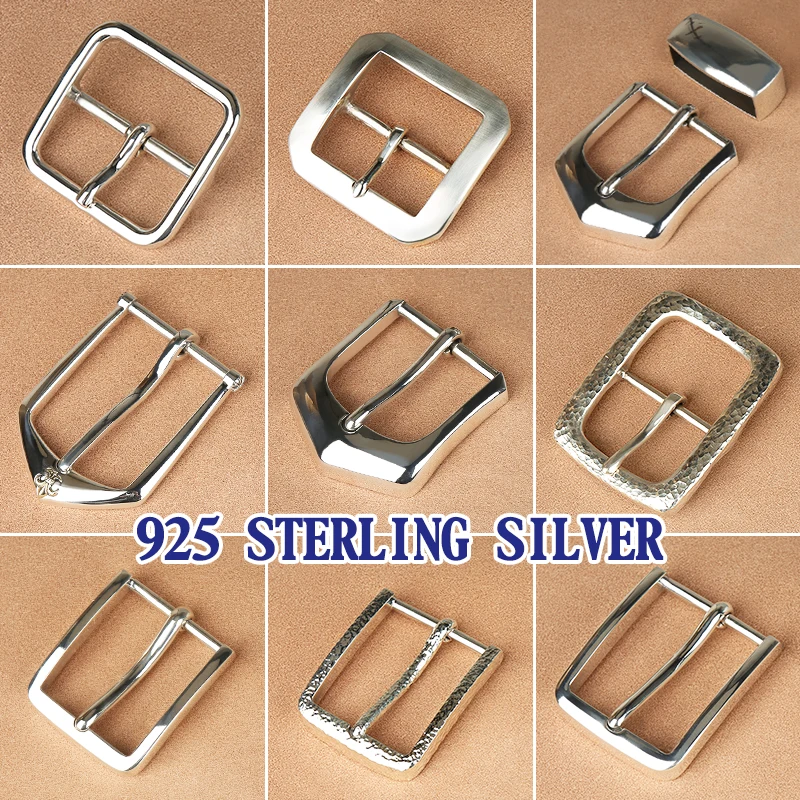 Hebilla de cinturón de Plata de Ley 925 para hombre, 1 piezas, 40mm, acero inoxidable, Pin único, Media hebilla, ajuste para 37mm-39mm