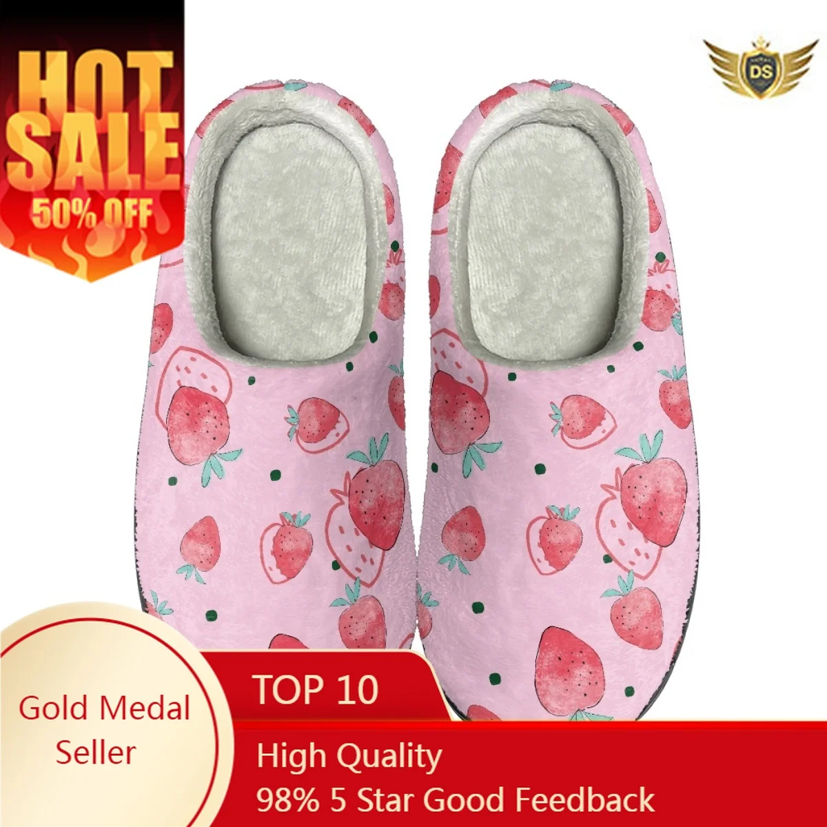 

Strawberry Pattern Winter Cozy Footwear Cartoon Indoor Flats Home Footwear Dropshipping Non Slip Warm Cotton Slippeprs for Women