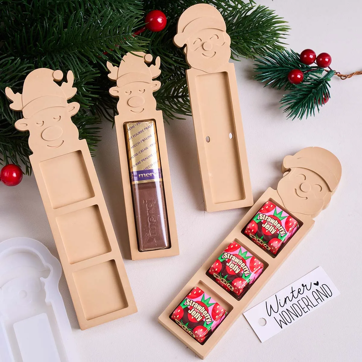 Santa Claus Elk Chocolate Bar Fun Gift Bracket Mold DIY Christmas Festival Handmade Gift Storage Box Resin Gypsum Silicone Molds