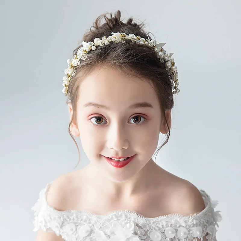 

Children's Wreath Girl Headband Princess Tiara Crystal Pearl Crown Bride Bridesmaid Wedding Party Pageant Headdress