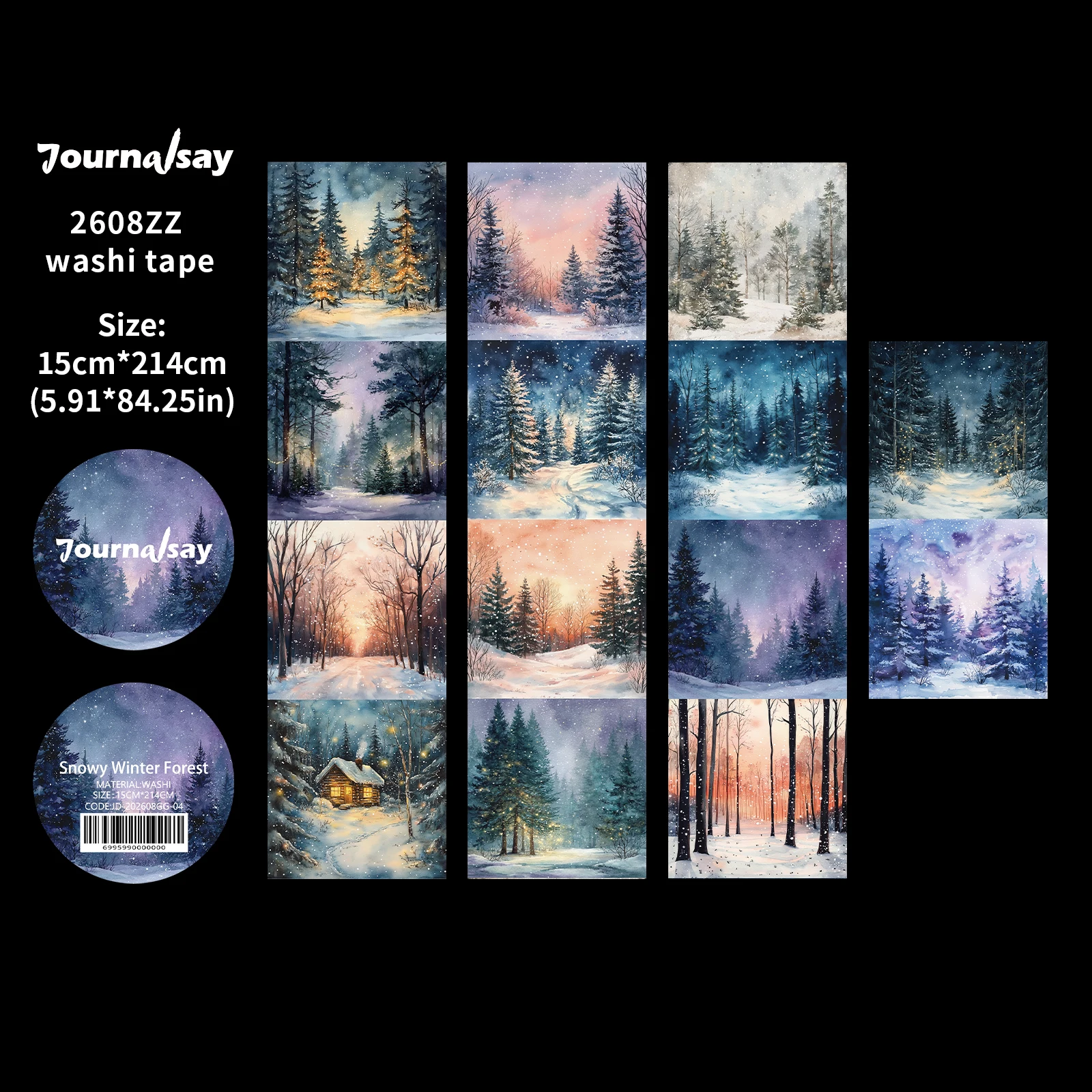 15cm*214cm Vintage Winter Bosboom Sneeuwlandschap Washi Tape Creatief DIY Journal Materiaal Collage Scrapbooking Kantoorartikelen