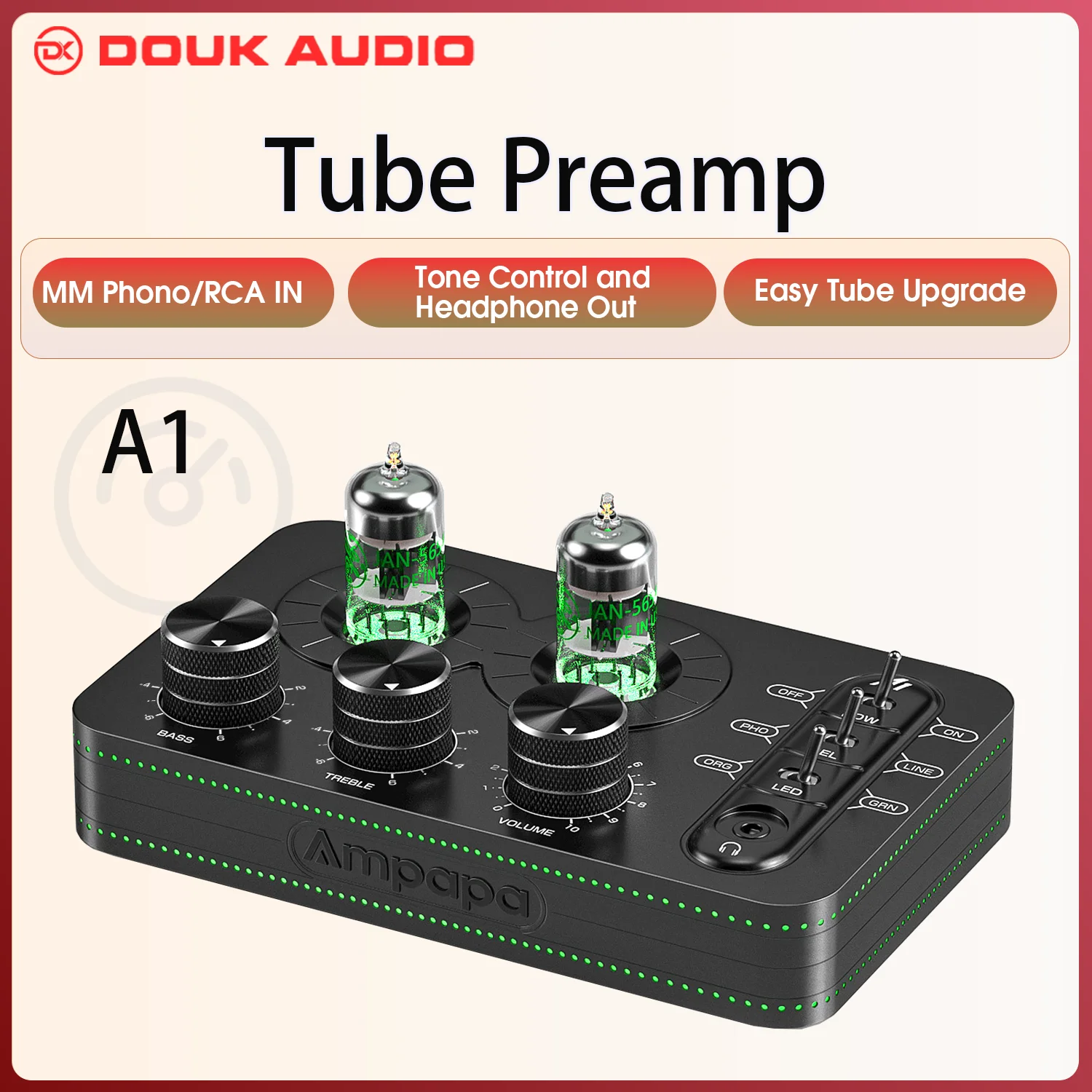 Ampapa a1 mini jan5654バルブ管phonoステージプリアンプステレオデスクトップオーディオ (電話/PC/TV/ターンテーブル用) ヘッドフォン