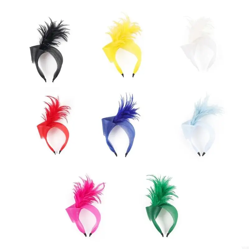 

Элегантная повязка для волос с перьями и тюлевыми бантами в старом стиле, сетчатая повязка на голову для женщин и девочек, для