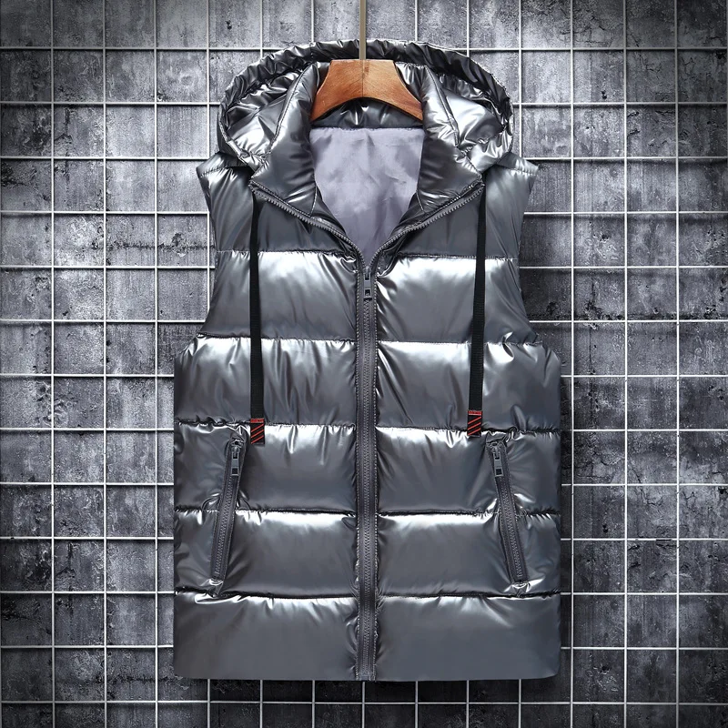 

2025 Autumn Winter New Shiny Hooded Detachable Down Vest Men Trendy Warm Sleeveless Jacket Multiple Colors Available