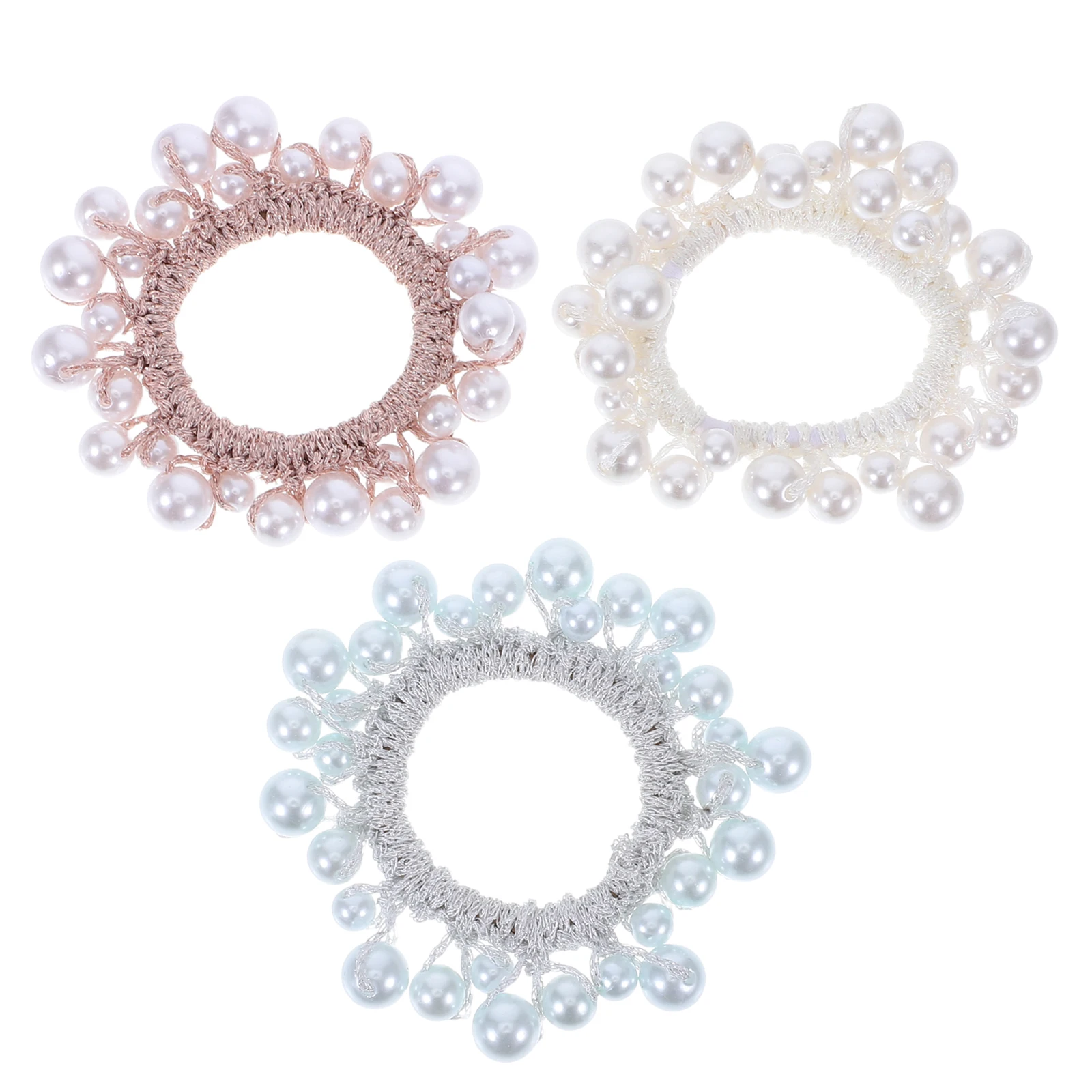 

3pcs Elastic Hair Bands With Fake Pearl Accents Stretch Ponytail Holders For Women Girls Lightweight Comfortable Hair