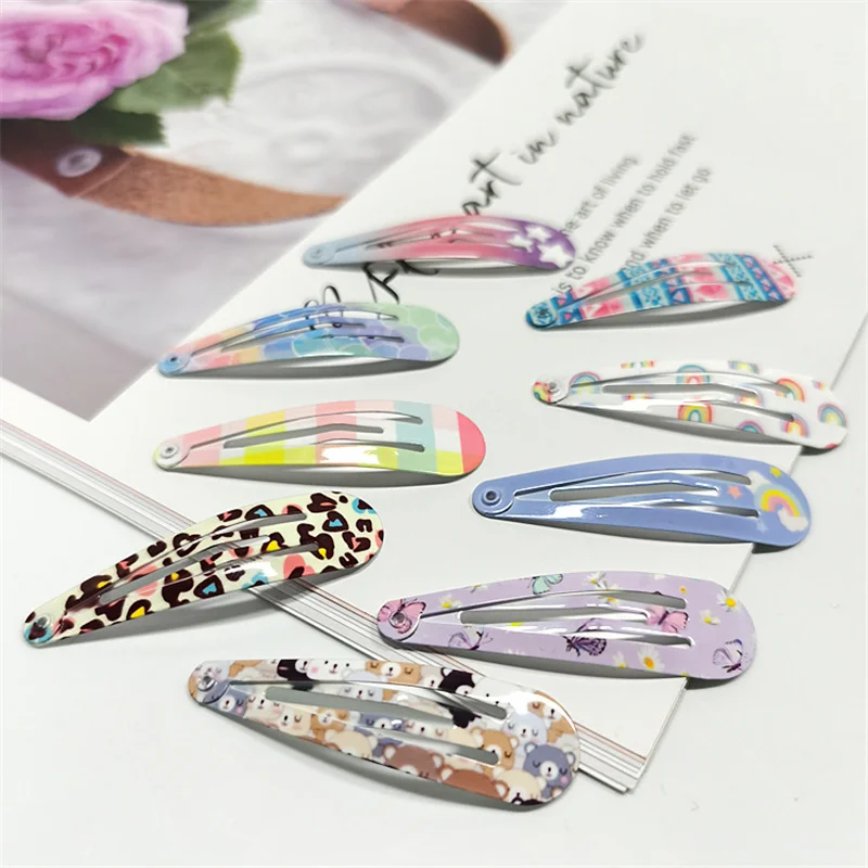 20/40Pcs Children Hair Accessories Cute Cartoon Print Droplet BB Hair Clip Oil Water Dripping Flower Hairpin New Girls Headdress