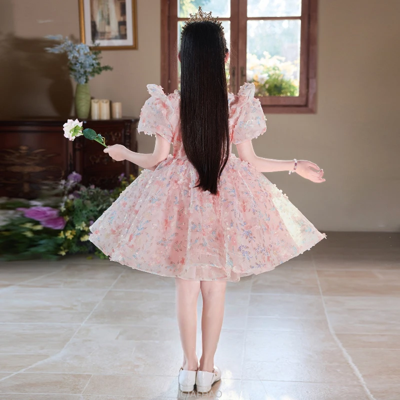 

Elegant Kids Princess Girl Dresses Pageant Gown Piano Recital Performance Children Clothes Summer Short Birthday Party Outfit