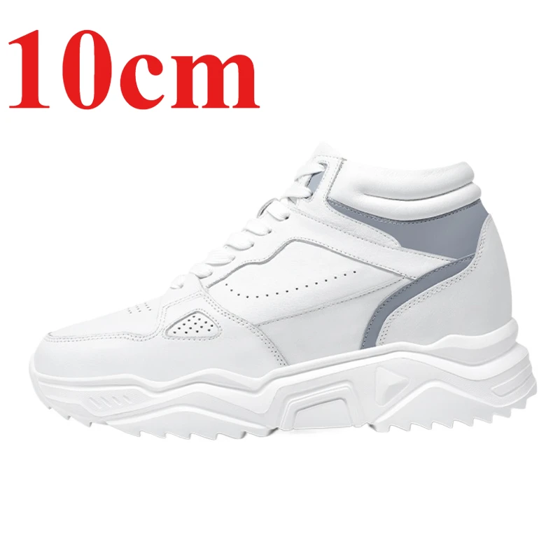 Invisible Height-increasing Shoes for Men's 10cm Elevator Genuine Leather Breathable Leisure Thick Platform Fashiona White Shoes