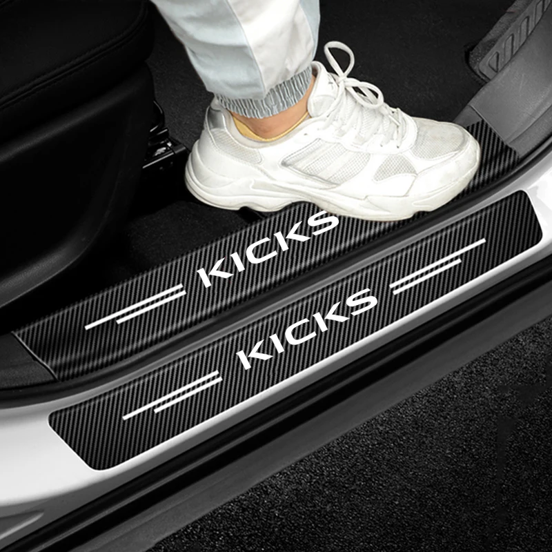 Carbon Fiber Car Door Sill Anti Scratch Protective Film Accessories for Nissan Kicks Logo Auto Threshold Stickers Interior