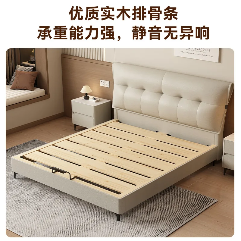 Bed double bed first layer cowhide leather bed master bedroom small apartment 1.8 meters furniture factory