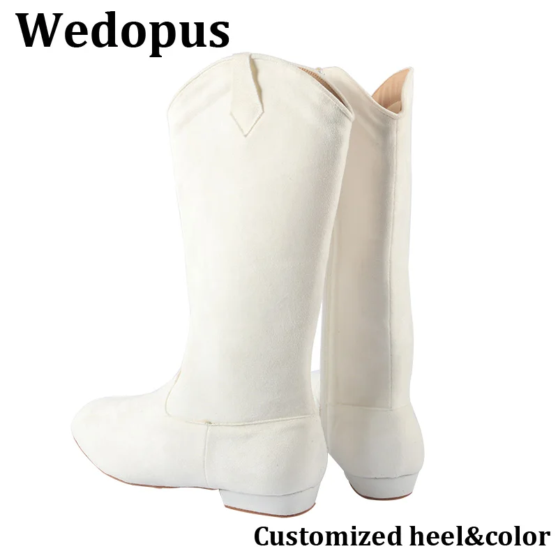 

Wedopus/Новые белые танцевальные ботинки на молнии с квадратным носком, согревающие ботинки на замшевой подошве на индивидуальном каблуке для танцев