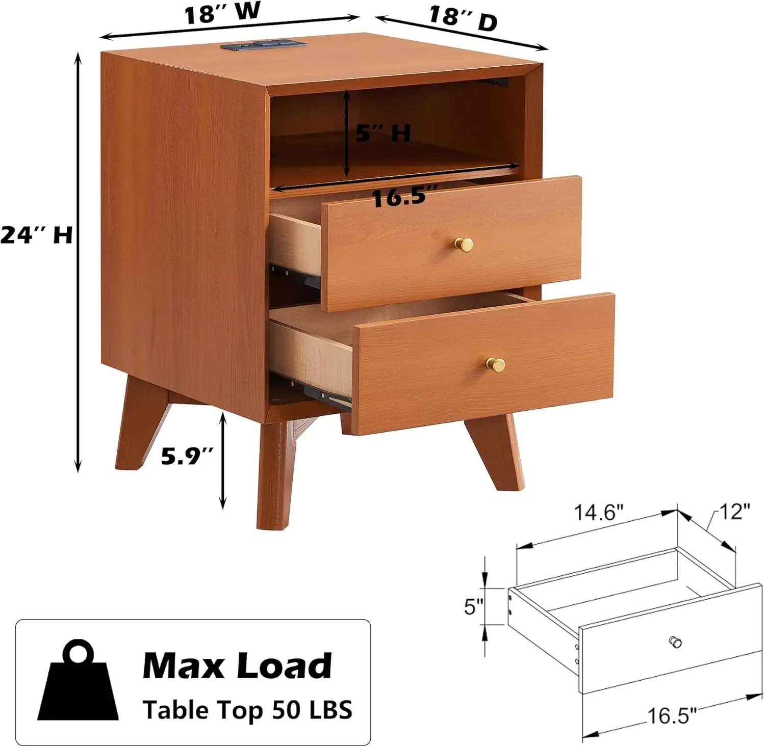 Nightstand with Charging Station, 18