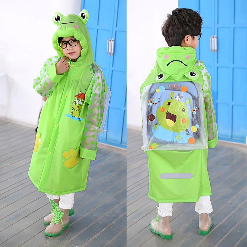 Summer Children\'s Raincoat Boys Girls Cute Cartoon PVC Waterproof Hooded Poncho with Backpack Position Student RainWear